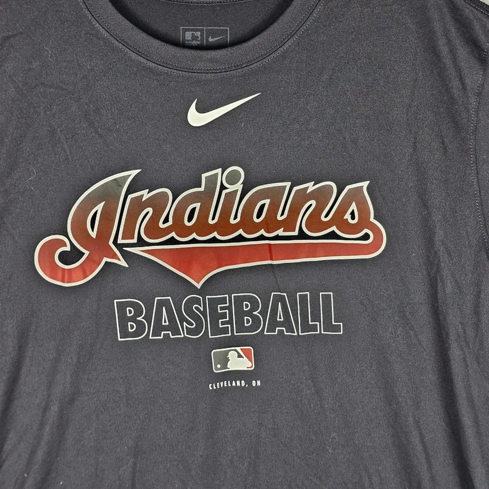 Nike T-Shirt Mens L Navy Cleveland Indians Baseball Dri-Fit MLB Athletic Tee